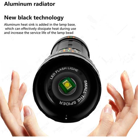 Lampe torche LED rechargeable, portable, puissante et extrêmement lumineuse. Super lumineuse, étanche IPX5, avec 5 modes de zoom (i-AquaForge). (1/3)