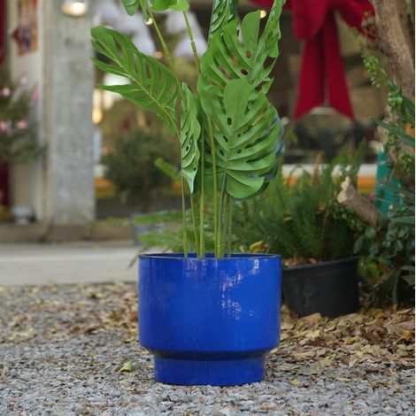 Keramik Blumentopf mit Ablaufloch für Innen & Außen Blau OKMYHOME (1/5)