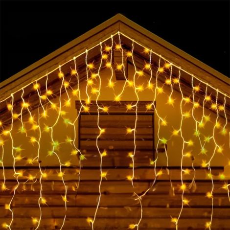 Guirlande lumineuse LED en forme de stalactite, alimentée par 3 piles AA. Émettent une lumière blanche chaude, 10 m de long et 0,6 m de large, parfaites pour les environnements chaleureux et (1/2)