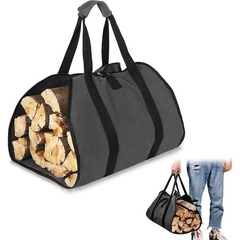 Toile Sac à Bûche Cheminée, Gande Capacité Sac de Tanspot pou Bois de Chauffage avec Anti-déapantes Solide Poignées Sac de Tanspot de Bûches pou Poêles à Bois Camping (Noi) (1/5)