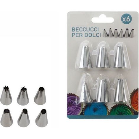 TrAdE Shop Traesio - Set 6 Pezzi Beccucci Ricambio Per Sac A Poche Tasca Pasticciere Torte Dolci Creme -
