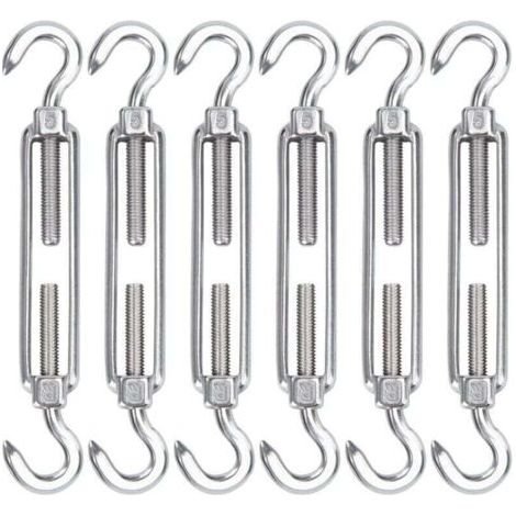 M5 Edelstahl-Kabelspanner, 6er-Pack, verstellbarer, robuster Drahthaken und Hakenspanner für Seile, Kabel, Wäscheleinen, Gitter zur Sonnenschutzmontage
