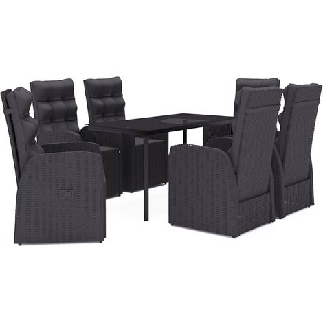 Maison Exclusive - 7-tlg. Garten-Essgruppe mit Kissen Schwarz