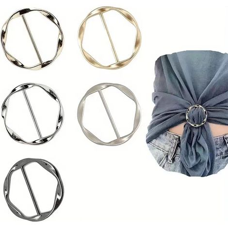 Lot de 5 pinces à foulard rondes en métal pour femme, pinces à cravate polyvalentes et attaches pour vêtements (1/5)