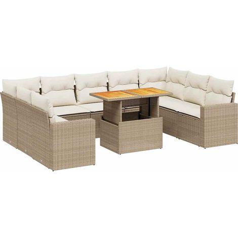 Maison Exclusive - Juego de sofás jardín con cojines beige 10 pza (1/3)
