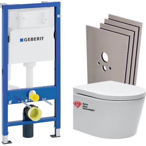 Geberit – Pack WC bâti-support sans bride 112 cm – Cuvette céramique avec abattant softclose – Plaque de déclenchement DELTA35 blanche – Set habillage Jackoboard (1/5)