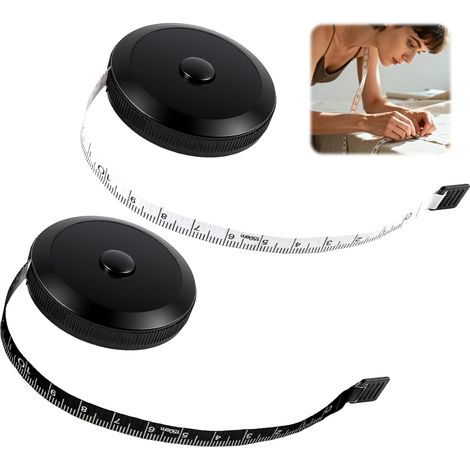 Lot de 2 mètre ruban couture, ruban mesure corps double face, 2 m et 1,5 m, metre ruban couture retractable, souple et portable avec bouton, pour tissu, vêtement, buste, tour de taille et couture (1/5)