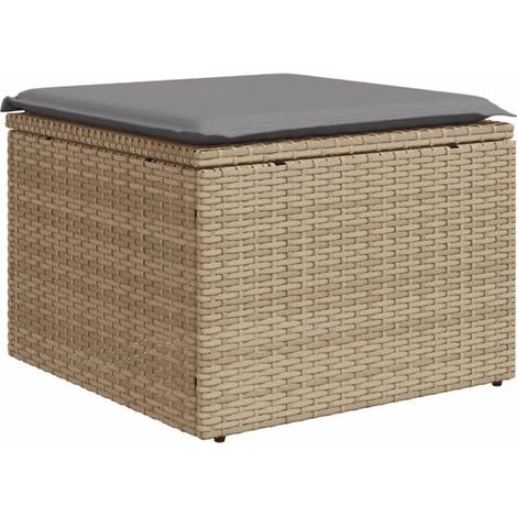 Banc de jardin avec coussin beige, 55 x 55 x 37 cm, résine tressée