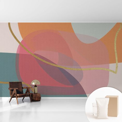 Tapete Tapete Vliestapete mit Kleber - Fototapete mit Motiv - Wandtapete modern - Wanddeko Bunte Formen 416x254 cm (1/5)