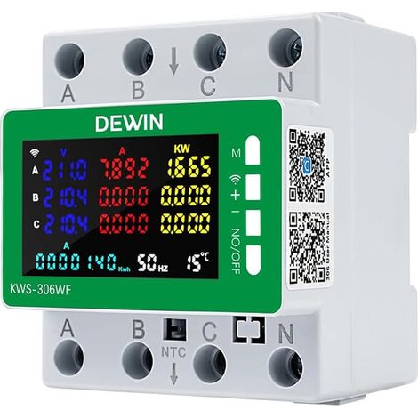 WiFi Compteur Electrique Triphasé, d'énergie AC 85-290V 80A Meter Wattmetre d'électrique LED KWh Voltmètre Ampèremètre avec Protection Multiple (1/4)