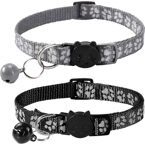 Collier Chat Anti Étranglement, 2 Pcs Réglable Collier Pour Chat Chaton Chiot Avec Clochette Et Boucle De Sécurité(Noir, Gris) (1/5)