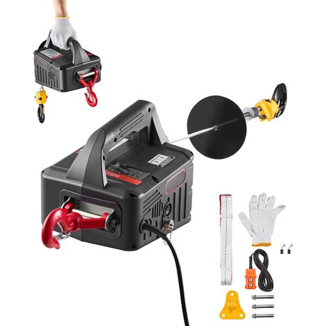 Mophorn Cabrestante eléctrico 2 en 1 con capacidad de 500kg, 1500W, altura de elevación de 7,6m y velocidad de 5 m/min, equipado con control manual y remoto por cable, ideal para fábricas y talleres. (1/5)