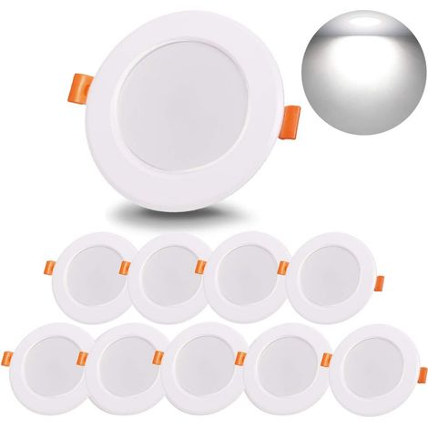 Spot encastré LED 9 W, plafonnier encastré étanche, ampoule halogène blanc froid 6000 K, idéal pour salle de bain, cuisine, salon, couloir (lot de 10 (1/5)