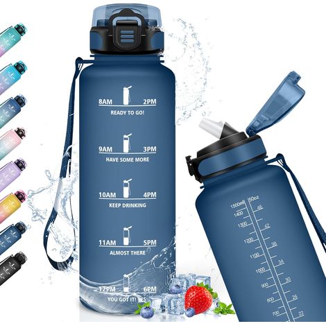 Gourde Sport 1,5L Anti-Fuite Avec Paille - Bouteille d'Eau Adulte Transportable Avec Slogan de Motivation - Facile à Nettoyer Pour Running, Camping, Fitness (1/5)