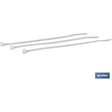 COFAN bridas nylon blanco 4,8 x 200 mm   caja 100 unid. , Bridas de nylon 100% calidad 6.6. con cabeza reforzada para evitar rotura. Sistema rápido y seguro de fijación de tubos u