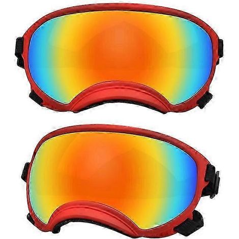 Hundebrille UV-Schutz, hohe Stoßfestigkeit, verstellbares Gummiband, atmungsaktiv, für Welpen und große Hunderassen (Rot und Farbe S) (1/5)