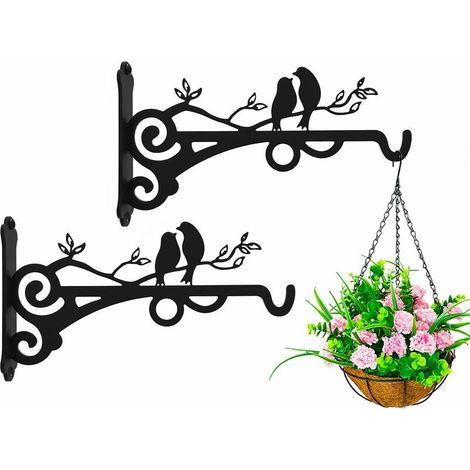Set of 2 hanging basket brackets for concrete posts, large plant stands for outdoor and indoor use, metal wall-mounted garden gift hooks (1/5)