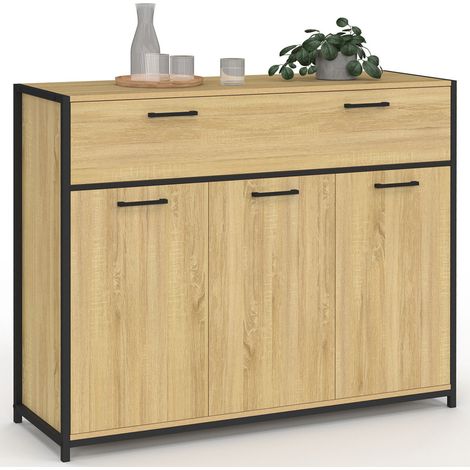DETROIT Credenza da 100 cm con 3 ante e 1 cassetto, design industriale