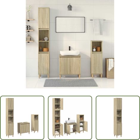 vidaXL Sonoma-Eiche - 3-tlg. Badmöbel-Set Sonoma-Eiche Holzwerkstoff (1/5)