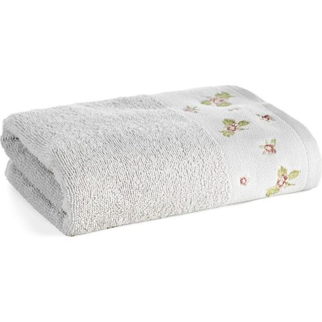 Toalla con bordado floral de dalia, 50x90 cm, color plata. (1/5)