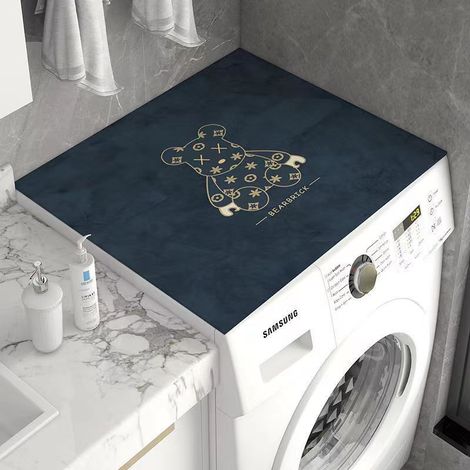 Staubhülle für Frontlader-Waschmaschine, Schutzmatte für Kühlschrank und Nachttisch, rutschfeste isolierte Untersetzer für Mikrowelle - Blauer Bär-Motiv (60x60 cm)-lsw