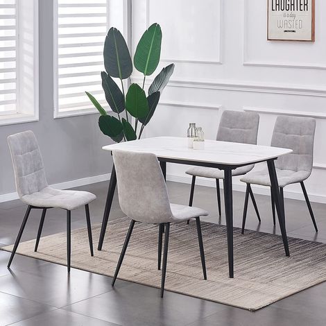 Set of 4 Faux Matte Suede Leather Dining Chairs home & restaurants Henri LIGHT GREY (1/5)