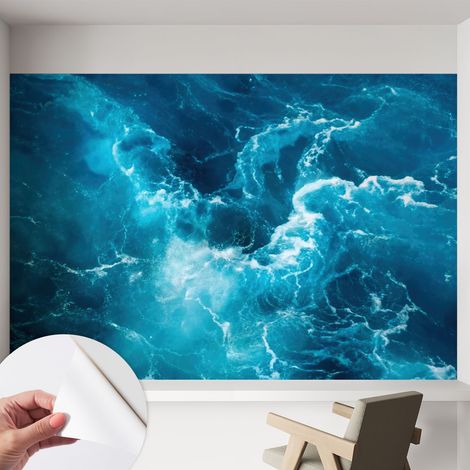 Papier peint adhésif avec colle pour décoration moderne de salon chambre à coucher cuisine et bureau Facile Tourbillons marins 152x104 cm (1/5)
