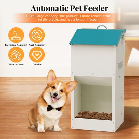 Distributeur de croquettes pour animaux domestiques 15 lbs, mangeoire automatique robuste pour chiens, chats et lapins, intérieur et extérieur
