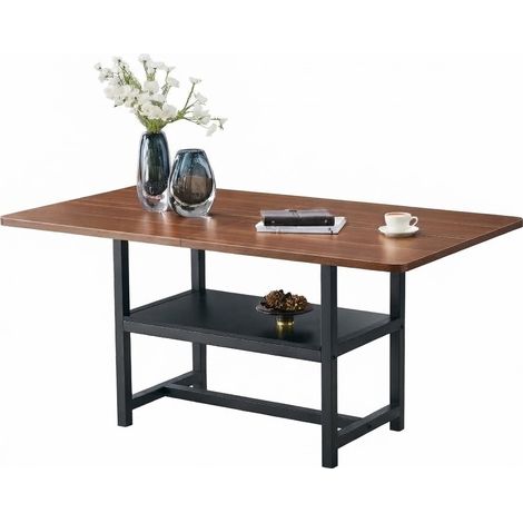 ELVMI Mesa de Comedor Rectangular para 4 a 6 Personas con Estante Integrado de MDF y Metal, Nogal Negro (1/5)