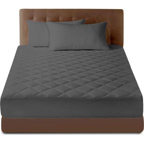 Protège-Matelas matelassé de 30 cm de Profondeur pour lit Double – Protège-Matelas avec Poche très Profonde – Respirant, hypoallergénique et Silencieux – Anthracite (1/5)