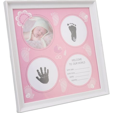 Kit mains et pieds pour bébés (garçons et filles) - Planche en plastique durable - Cadre à dessin pour bébé à exposer (rose) (1/5)