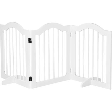 Barrière sécurité chien MDF blanche, 154,5x29,5x61 cm, modulaire 3 pièces, pliable, robuste, intérieur (1/5)