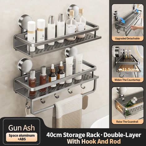 (SSW077-40D-40DJG-M) Étagère de rangement murale à ventouses pour salle de bain, non perforée, en fer (1/5)