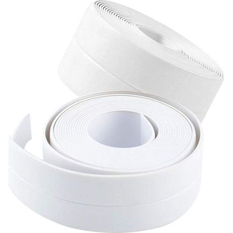 Lot de 2 bandes de calfeutrage autocollantes en PVC pour évier de cuisine, toilettes, salle de bain, douche et baignoire, 3,2 m x 3,8 cm, blanc (1/5)