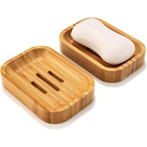 Lot de 2 Porte-Savon en Bambou en Bois Naturel pour Salle de Bain Cuisine Éponges Accessoires de Rangement (1/5)