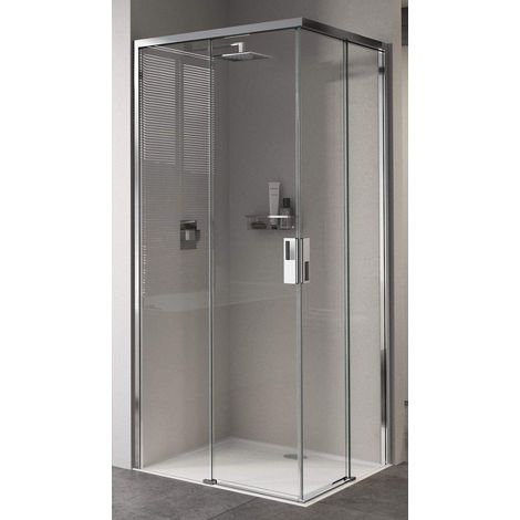 Paroi de Douche d'Angle avec Portes Coulissantes NOVELLINI Opéra Gris Verre Trempé Transparent - OPEA97LD-1B-OPEA97LS-1B (1/3)