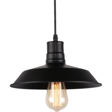 Lustre Suspension Industriel Vintage Luminaire Plafonnier Abat-jour en Métal Lampe à Suspension E27 Ø26CM Noir - 1Pcs (1/5)