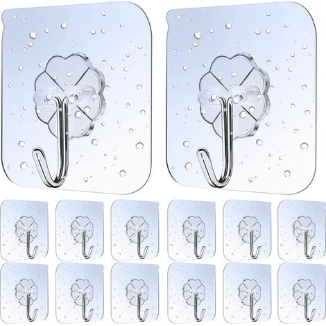 50 Crochet Adhésif, Transparent Sans Percer, PVC Étanche 10kg, Cuisine Salle De Bain (1/5)