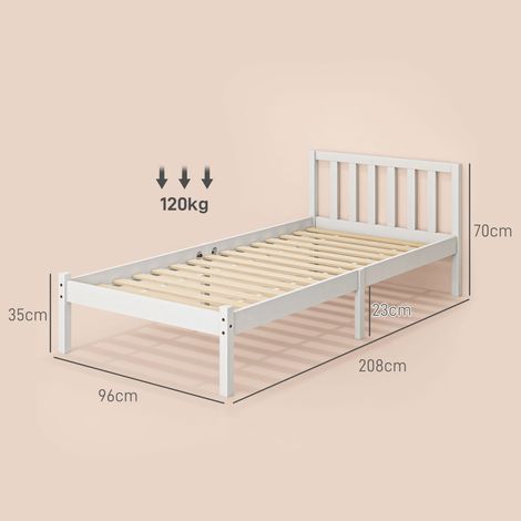 Einzelbettgestell, Kopfteil & Lattenrost, 26cm Freiraum unter Bett, Kiefernholz, 208x96x70 cm, Weiß (1/5)