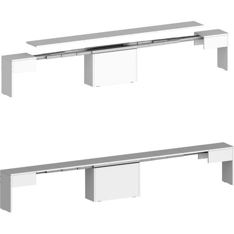 Dmora - Banco Ubertino, Asiento para mesa de comedor, Banco individual extensible, 290x25h45 cm, Blanco brillante