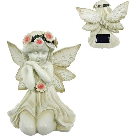 Statue d'ange en résine à énergie solaire, pour l'extérieur, ornement de jardin et de Patio, avec Figurines d'ange au Design ailé classique (1/5)