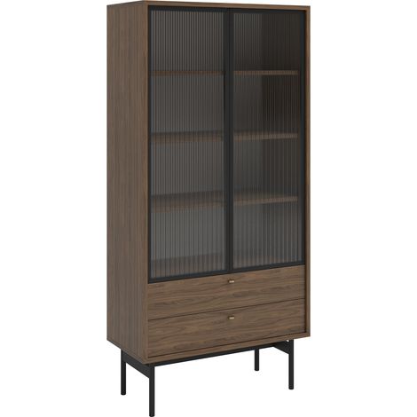 Selsey Olar - Vitrine mit 3 Regalböden, Holzoptik Carini Nussbaum, 85 cm (1/5)