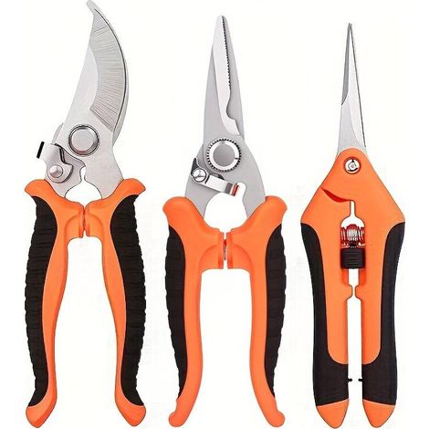 Set di 3 cesoie da potatura da giardino, con manici antiscivolo, molle per una potatura senza sforzo e lame in metallo moderne per un giardinaggio efficiente. (1/5)