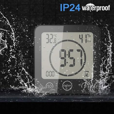 Horloge Salle De Bain - Thermomètre Hygromètre Minuterie LCD - Compte À Rebours Et Réveil - IP24 - 1 Pièce (1/4)