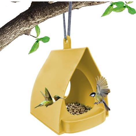 Ensemble de 2 mangeoires suspendues avec couvercle, mangeoire de jardin avec protection contre la pluie, station d'alimentation pour oiseaux de jardin, nichoir, mangeoire suspendue (jaune) (1/5)