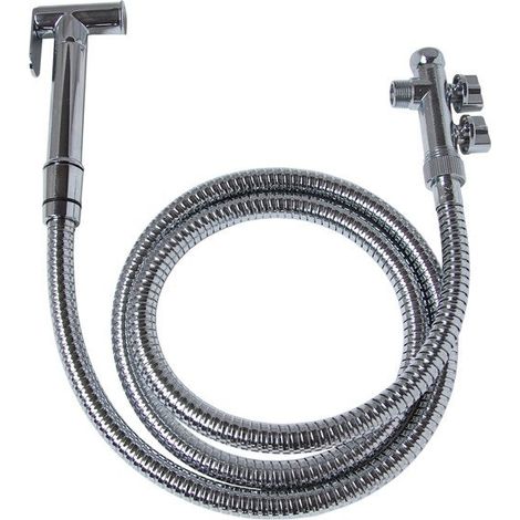 Douchette laiton pour robinet – Flexible inox 1.5m – Raccord 3 voies – Support douchette pour hygiène WC