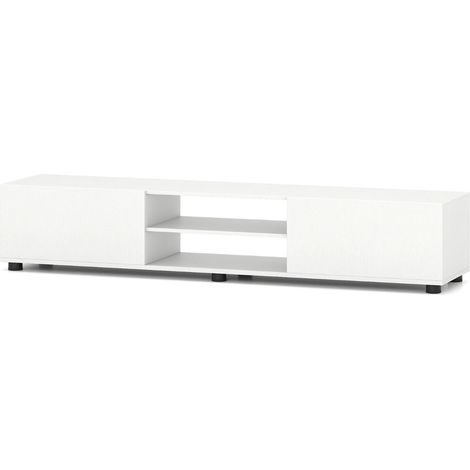 Modern White TV Stand for 70" Screens, 2 Doors, Shelves (1/5)