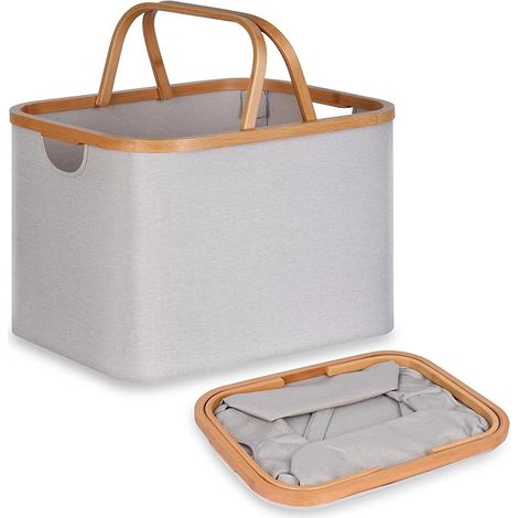 Panier à Linge, Vêtements Sales avec Poignées pour Buanderie et Chambre Coucher, de Rangement Polyvalent et Petit Gisé clair (1/5)