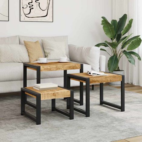 vidaXL Tables gigognes 3 pcs Bois solide de manguier (1/5)