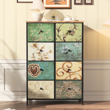 Kommode, rechteckig, bohemisch, mit 8 stauraum schubladen, Holzplatte, Vintage, Metallrahmen, Holzwohnzimmermöbel - Mehrfarbig